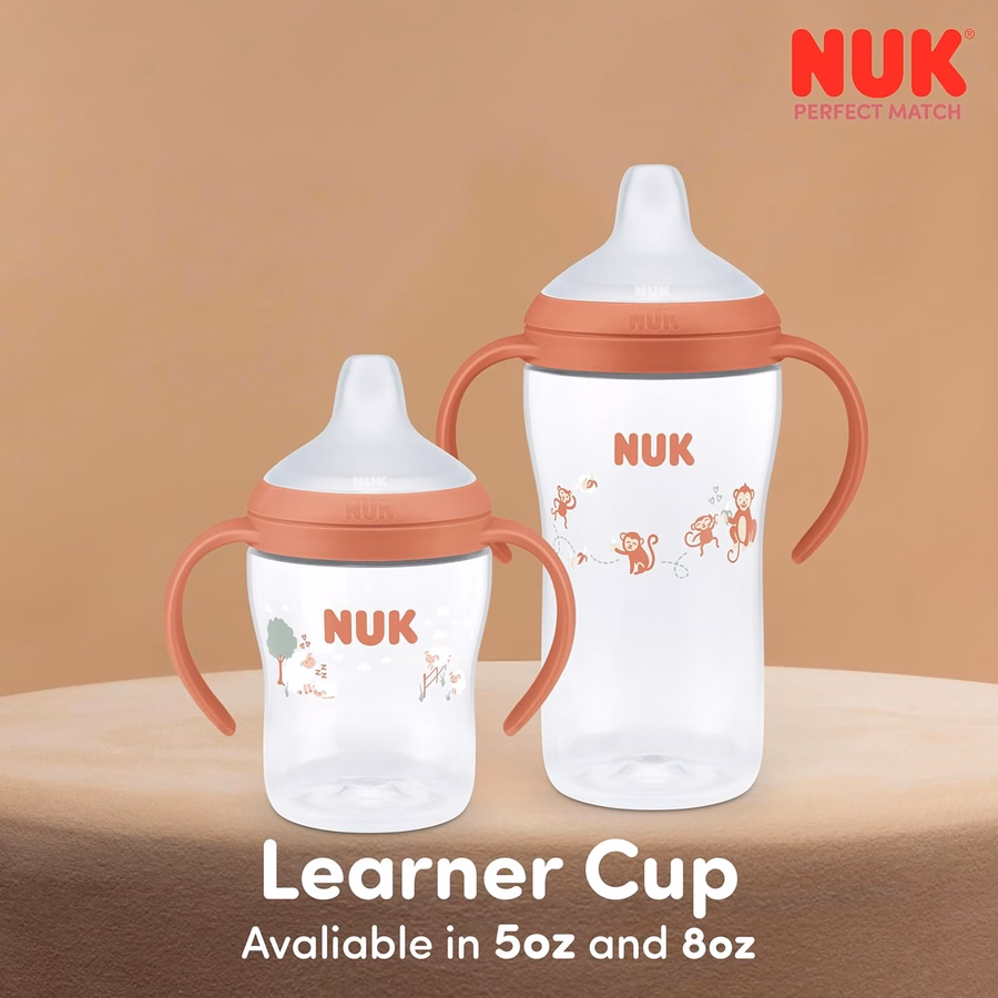 Gobelet d'apprentissage NUK Perfect Match, 240 ml (8 oz), lot de 2 – Bec souple, poignées ergonomiques, sans BPA, gobelet anti-fuites pour la transition : Fournitures de bureau