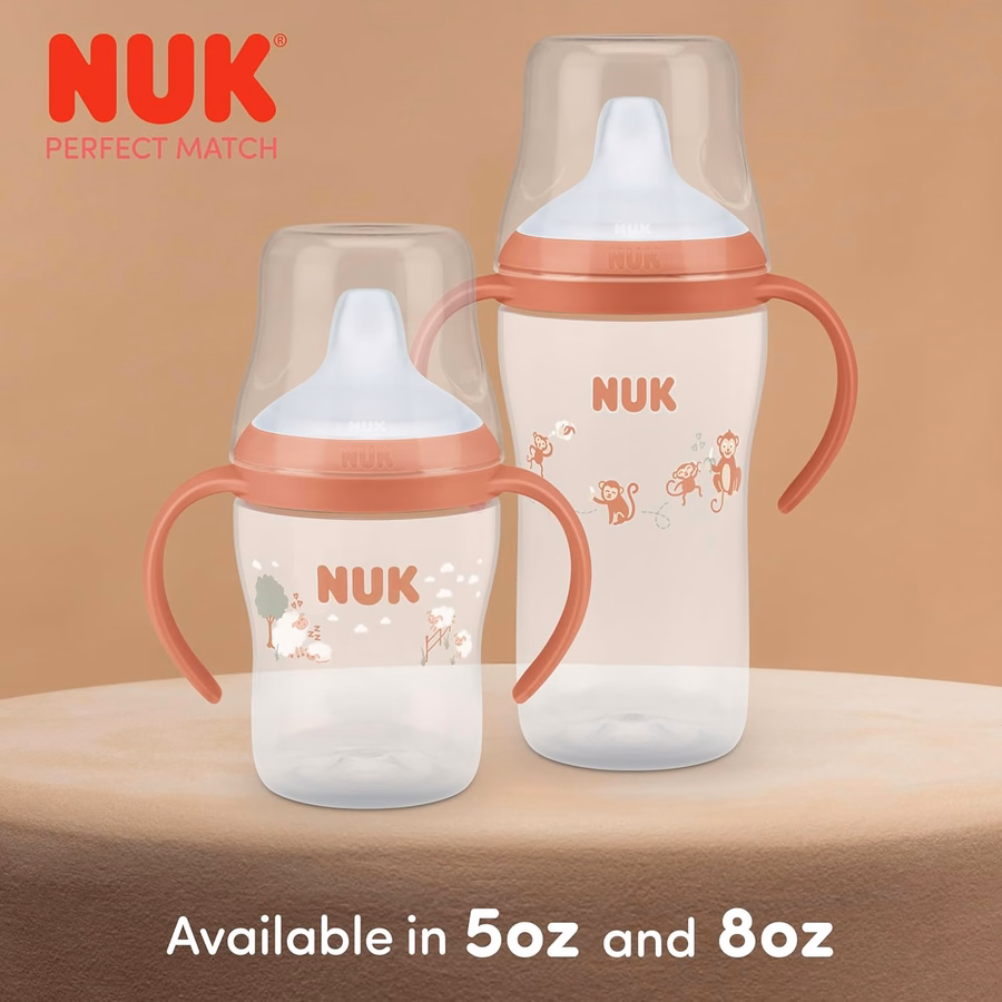Gobelet d'apprentissage NUK Perfect Match, 240 ml (8 oz), lot de 2 – Bec souple, poignées ergonomiques, sans BPA, gobelet anti-fuites pour la transition : Fournitures de bureau