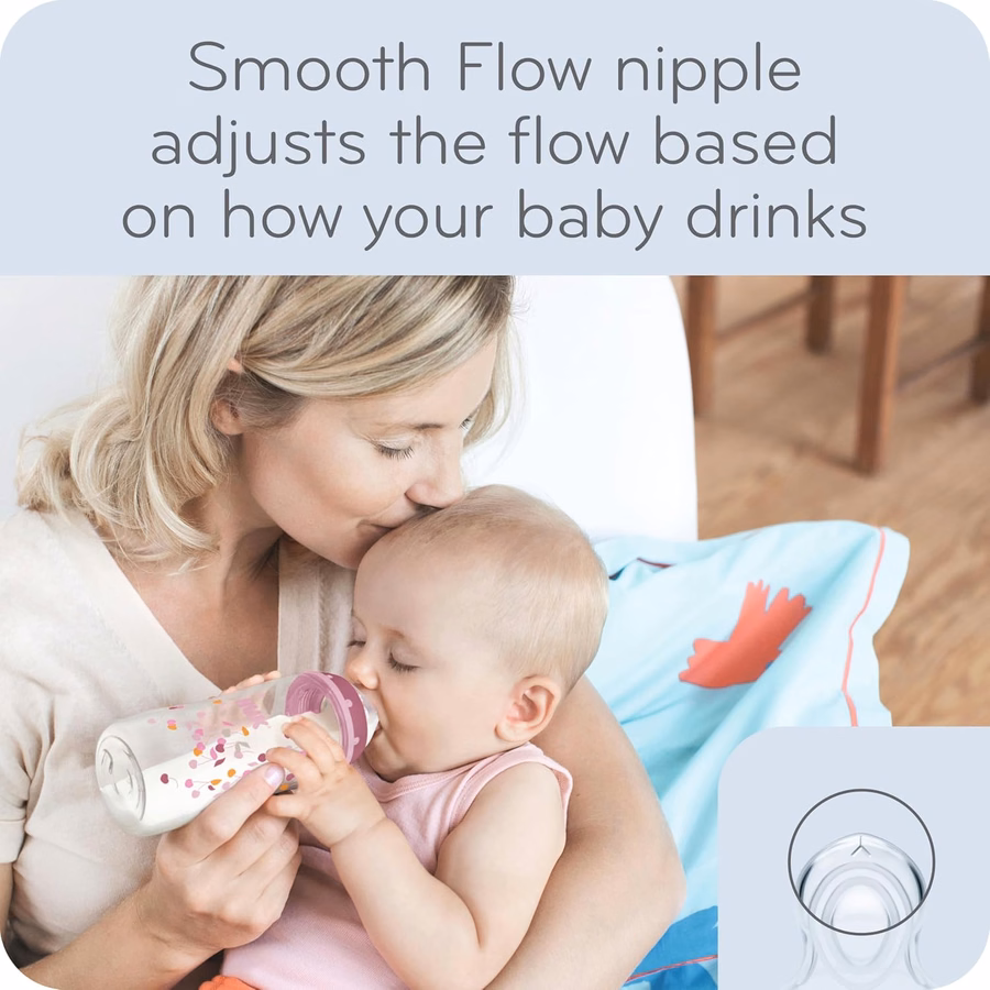 Biberons anti-coliques NUK Smooth Flow, 150 ml, lot de 4, lapins roses (1 paquet) : Bébé