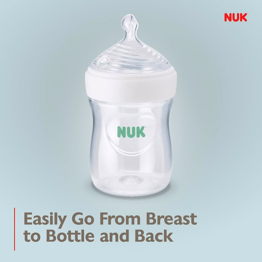 Biberon NUK Simply Natural avec SafeTemp, valve anti-coliques et tétine à débit lent pour une alimentation naturelle, 265 ml, lot de 4 : Bébé