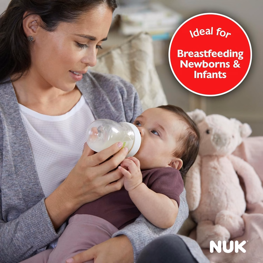 Biberon NUK Simply Natural avec SafeTemp, valve anti-coliques et tétine à débit lent pour une alimentation naturelle, 265 ml, lot de 4 : Bébé