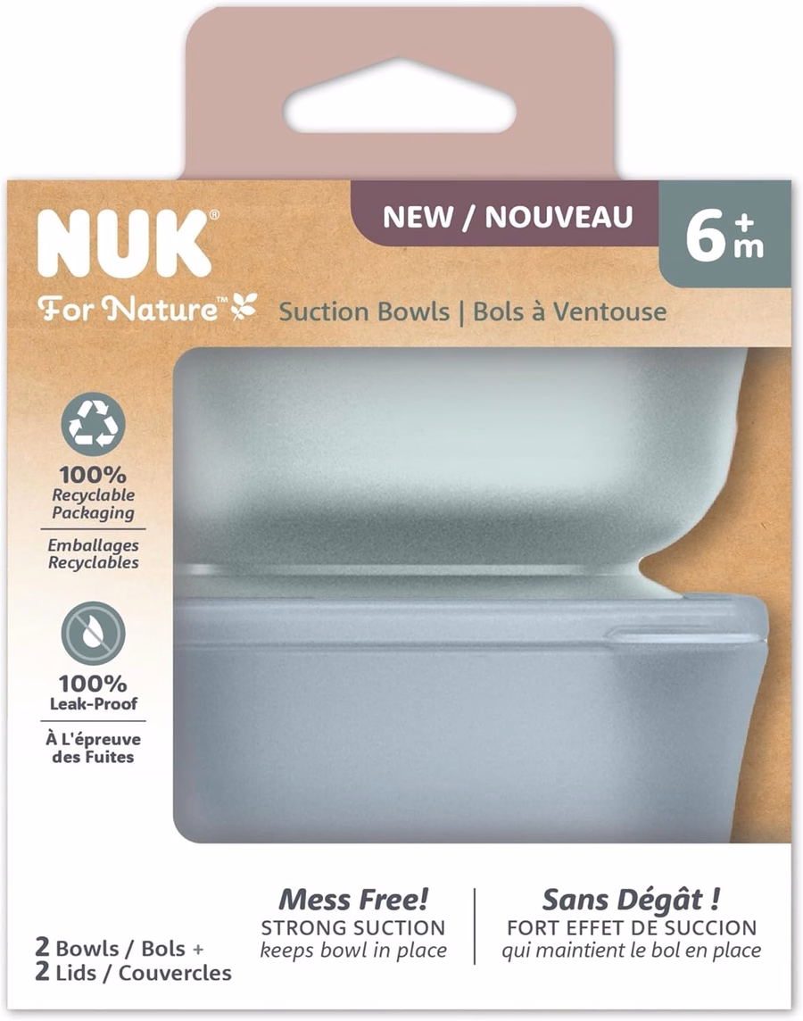 Bol à ventouse et couvercle NUK for Nature, couvercle étanche, compatible micro-ondes, congélateur et lave-vaisselle (panier supérieur), sans BPA : Bébé