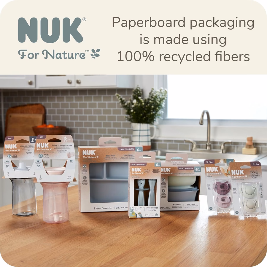 Assiette et couvercle à ventouse NUK for Nature, couvercle étanche, compatible micro-ondes, congélateur et lave-vaisselle (panier supérieur), sans BPA ni latex, lot de 1 : Bébé