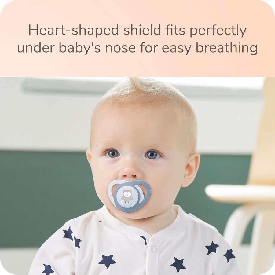 Sucette orthodontique phosphorescente NUK avec collerette en forme de cœur, sans BPA, convient aux bébés de 6 à 18 mois, lot de 4 : Santé et Maison