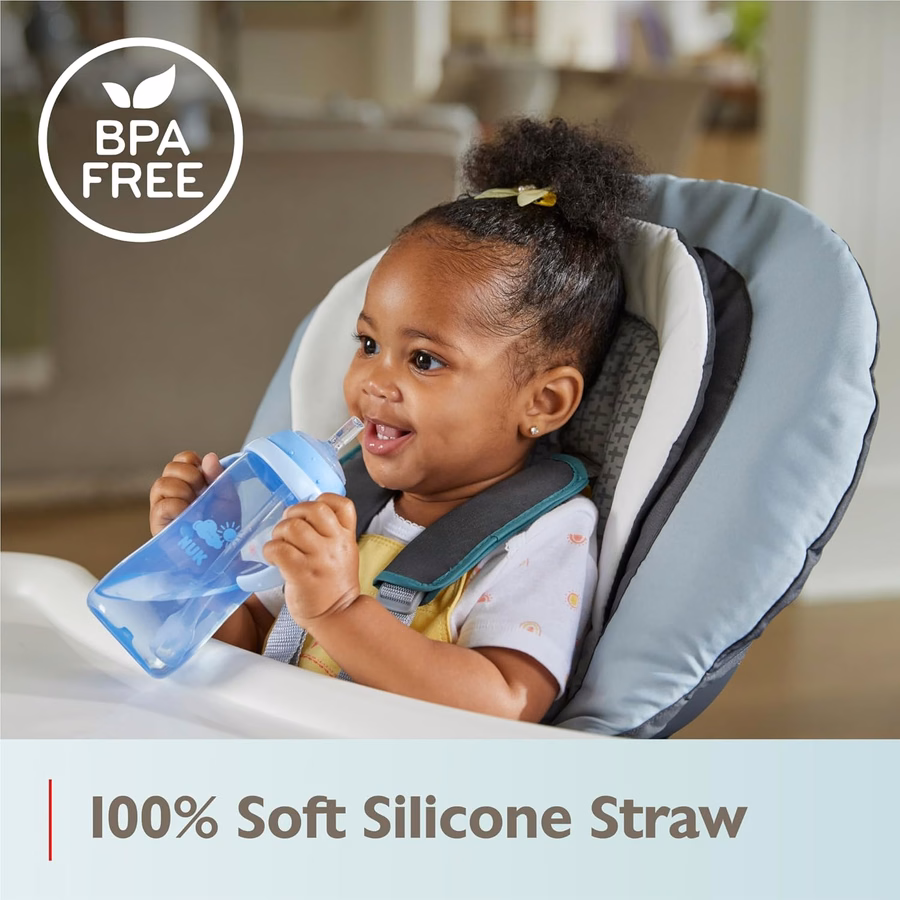 Gobelet à paille NUK Learner 30 cl - Gobelet pour tout-petits avec paille souple pour boire facilement. Convient aux enfants de 8 mois et plus.