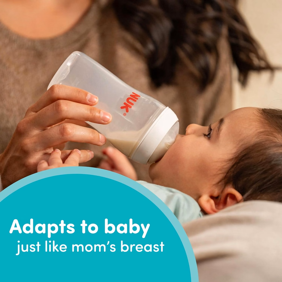 Biberon NUK Perfect Match 2-en-1 Naturel et Anti-Coliques 240 ml avec tétine à débit moyen adaptable, lot de 2 : Bébé