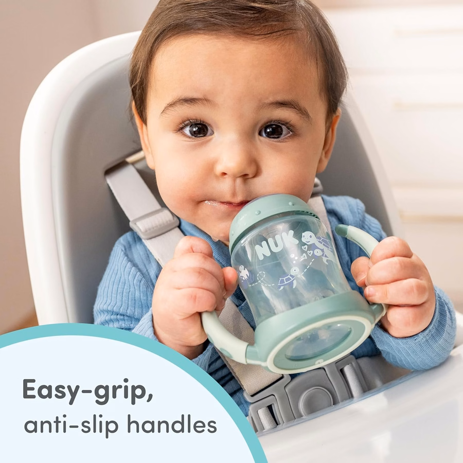 Gobelet à paille NUK Learner, 150 ml, lot de 2 - Gobelet d'apprentissage pour tout-petits avec paille souple pour boire facilement, convient aux enfants de 8 mois et plus, vert : Bébé