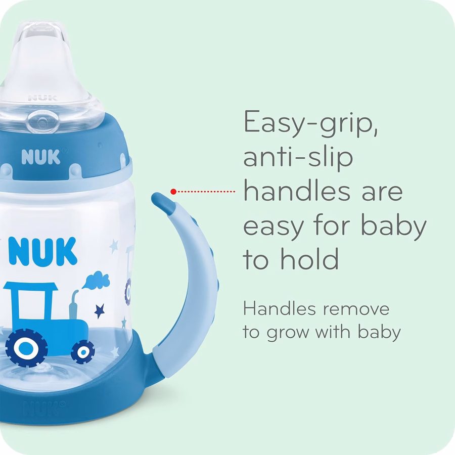 Gobelet d'apprentissage NUK, 295 ml, lot de 2, Minnie Mouse – Bec souple, poignées ergonomiques, sans BPA, gobelet anti-fuites pour bébé