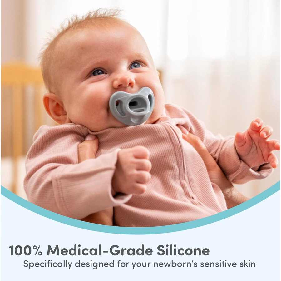 Sucettes orthodontiques confortables NUK 100 % silicone, 0-6 mois, Collection Mode Neutre et Intemporelle, Lot de 5 : Bébé
