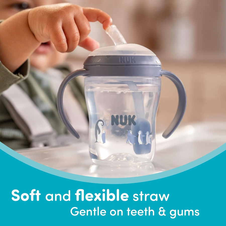 Gobelet à paille NUK Perfect Match Learner, 240 ml, lot de 2 – Paille souple, poignées ergonomiques, sans BPA, gobelet anti-fuites pour la transition vers l'apprentissage de la lecture : Fournitures de bureau