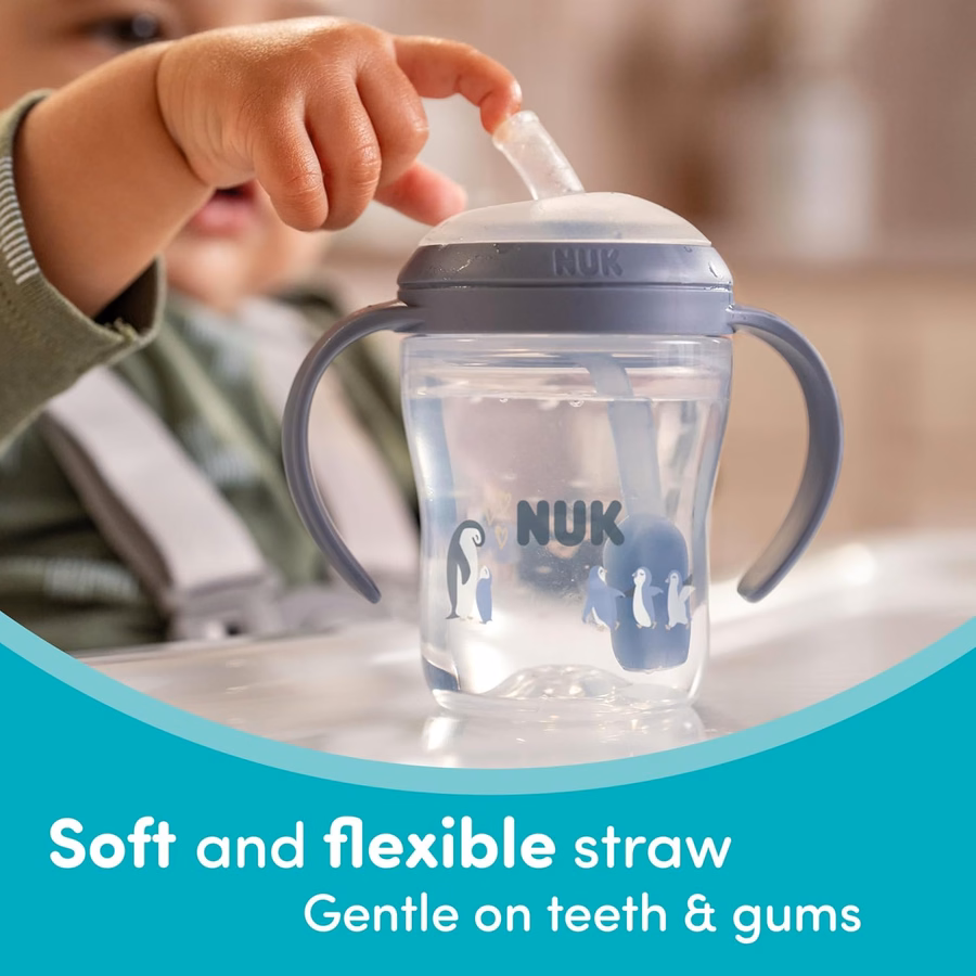 Gobelet à paille NUK Perfect Match Learner, 150 ml, lot de 2 – Paille souple, poignées ergonomiques, sans BPA, gobelet anti-fuites pour la transition vers l'apprentissage de la lecture : Fournitures de bureau