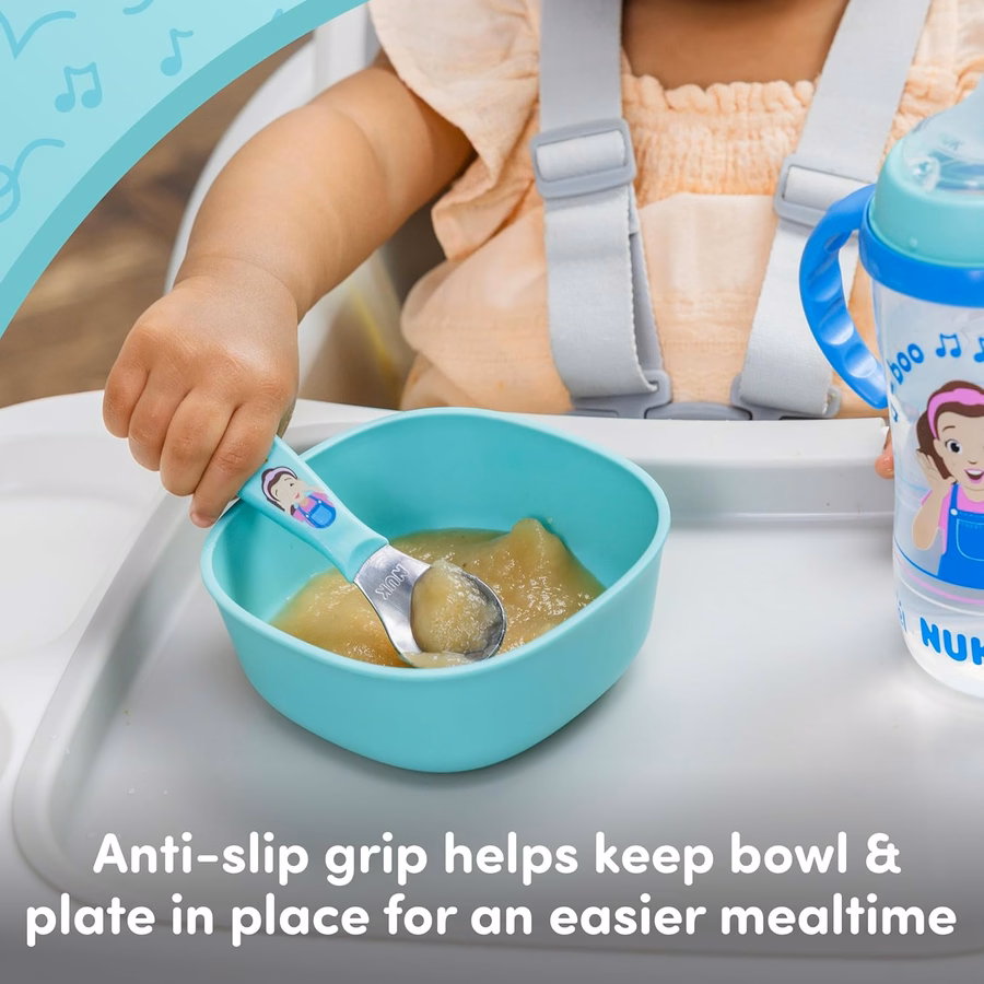 Ensemble de vaisselle NUK Mme Rachel, assiette et bol pour tout-petit, couverts pour enfant (fourchette et cuillère), ensemble repas pour enfants, sans BPA, compatible lave-vaisselle : Bébé