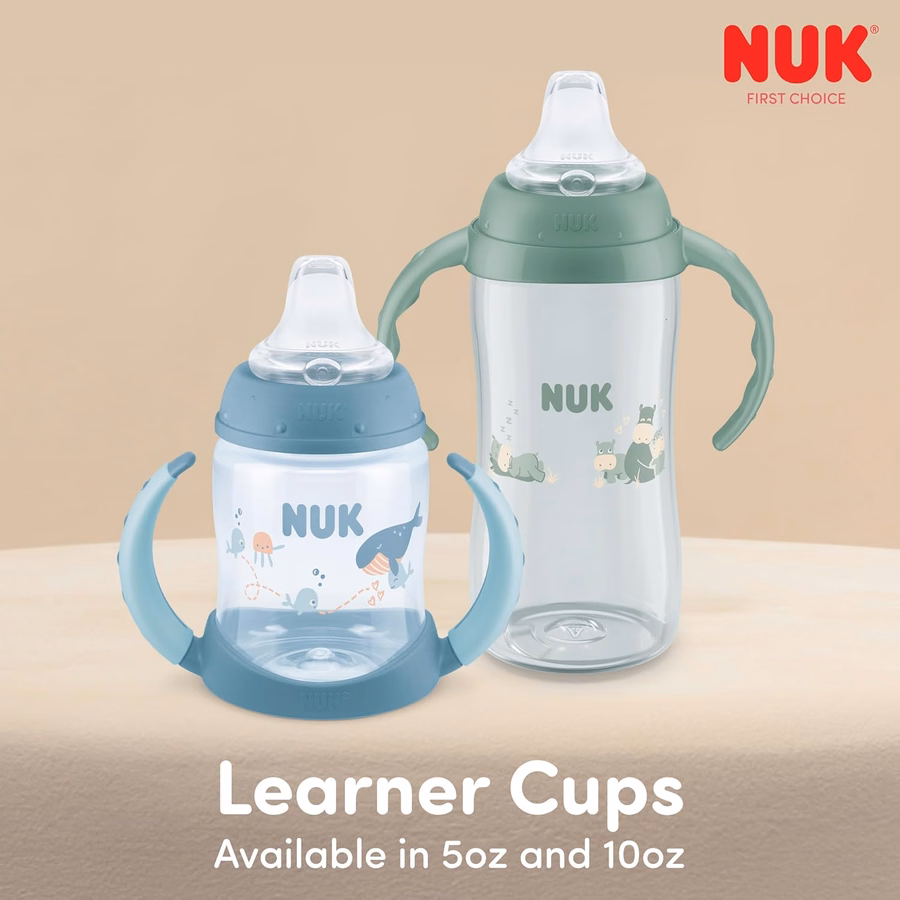Gobelet d'apprentissage NUK First Choice Large Learner Cup 2.0, 295 ml (10 oz), avec poignées, anti-fuites et anti-déversement, à paille souple, lot de 2 : Bébé