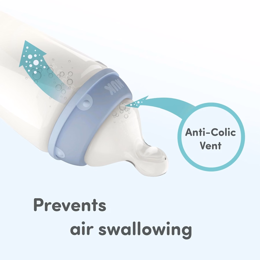 Biberon anti-coliques NUK First Choice Smooth Flow, couleur pêche, 150 ml, avec indicateur de température SafeTemp, indispensable pour nouveau-né, lot de 1 : Bébé