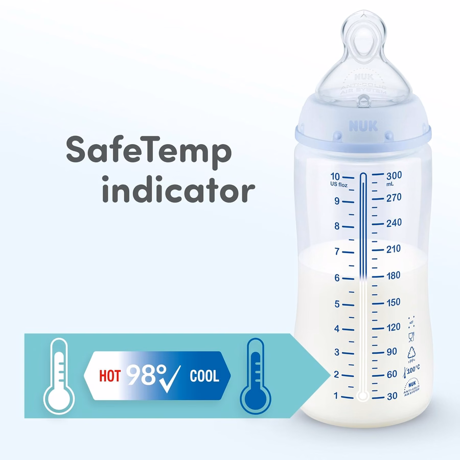 Biberon anti-coliques NUK First Choice Smooth Flow, couleur pêche, 150 ml, avec indicateur de température SafeTemp, indispensable pour nouveau-né, lot de 1 : Bébé